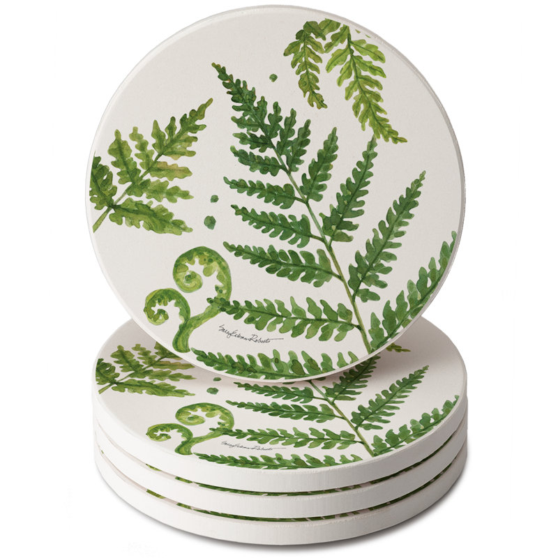 Ferns II 4-Pack Round Absorbent Stone Coasters