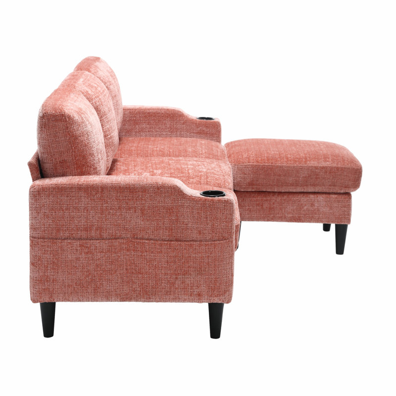 Adylynn Upholstered L-Shaped Sectional, Pink Chenille
