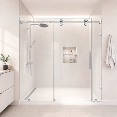 RadianceXL 72 to 75 in. W x 76 in. H Single Sliding Frameless Shower Door in Chrome with 3/8" Clear Glass