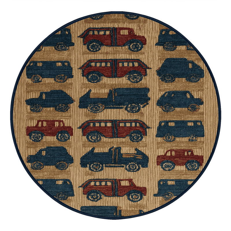 Machine Washable Transportation Purple Area Rug, Round 3'