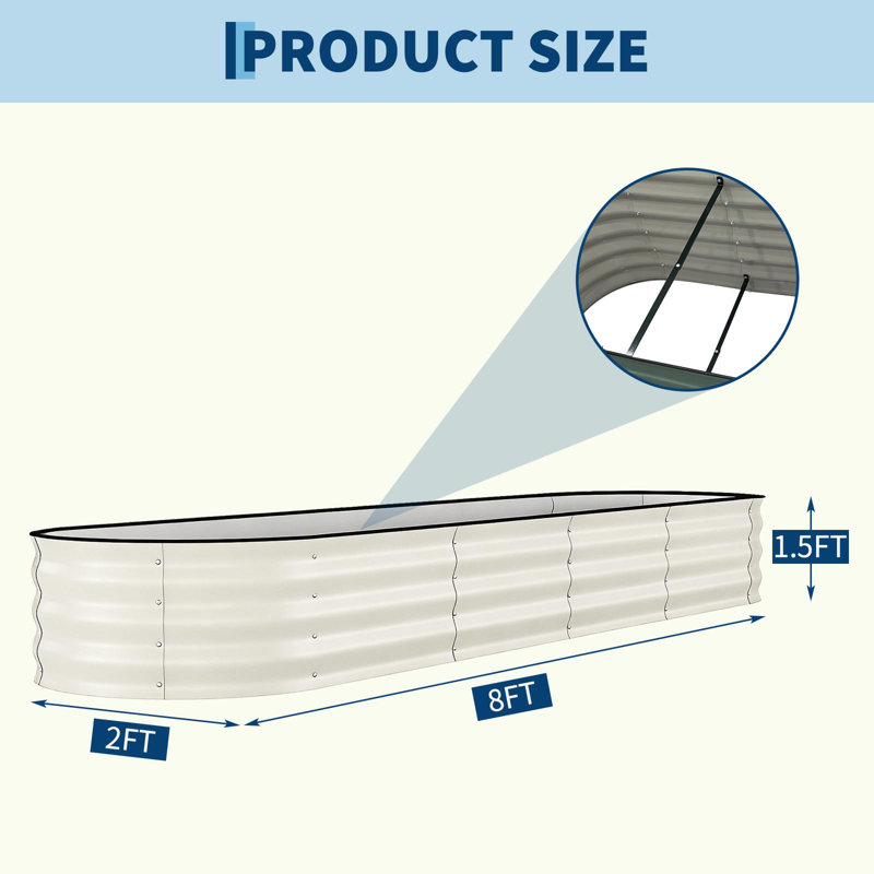 2 Pcs 8'x2'x1.5' Raised Garden Beds Outdoor - Galvanized Steel Planter Box for Vegetables, Flowers & Herbs Rust-Resistant Garden Box, Easy Assembly Raised Garden Beds, Beige