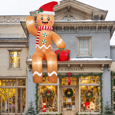 10FT Giant Gingerbread Inflatable With LED Lights, Sitting Blow Up Yard Decor For Roof Garden Lawn, Christmas Holiday Party Outdoor Decoration