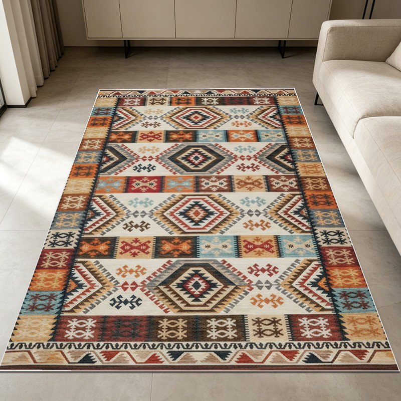 1PC Bohemian Southwestern Aztec Tribal Geometric Pattern area rugs for Living Room, Soft and Comfortable, Suitable for all seasons, easy-to-maintain, machine washable Indoor floor mat, Under Table Farmhouse suitable for dining room, bedroom,