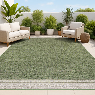 Alda Modern Minimalist Mingled Solid Green/Cream Indoor/Outdoor Rug