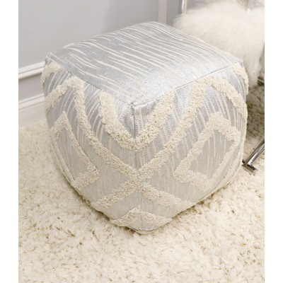 Grandcanyon Cotton Shaggy Pouf, Ivory/Silver