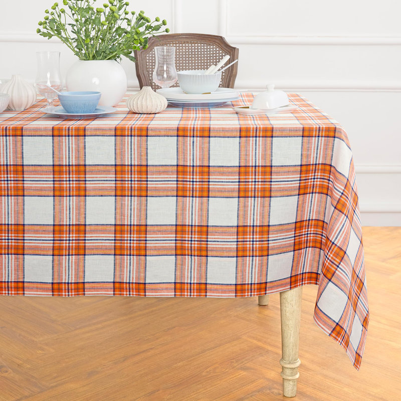 100% Pure Line Tablecloth - Orange Plaid, 90" x 60"