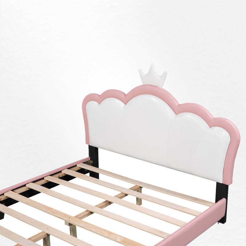Lit plateforme tapissier en bois, Rose principal, Double