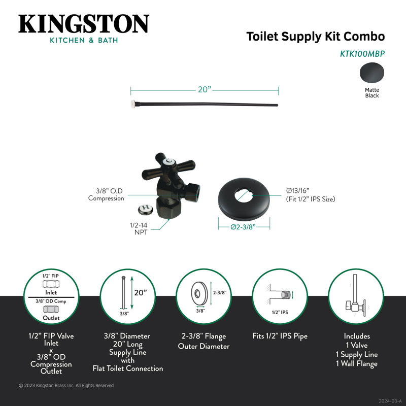 Trousse de montage en surface pour toilette de l 0,38 po x H 20 po Trimscape, Noir mat