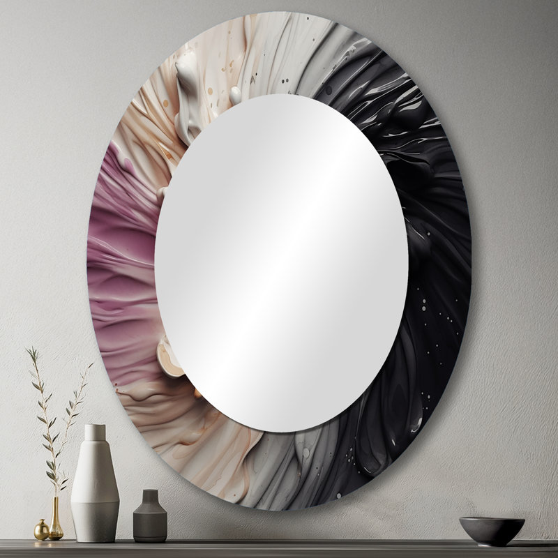 Délicat coup de pinceau abstrait - miroir mural moderne rose ovale II, 43 po x 33 po