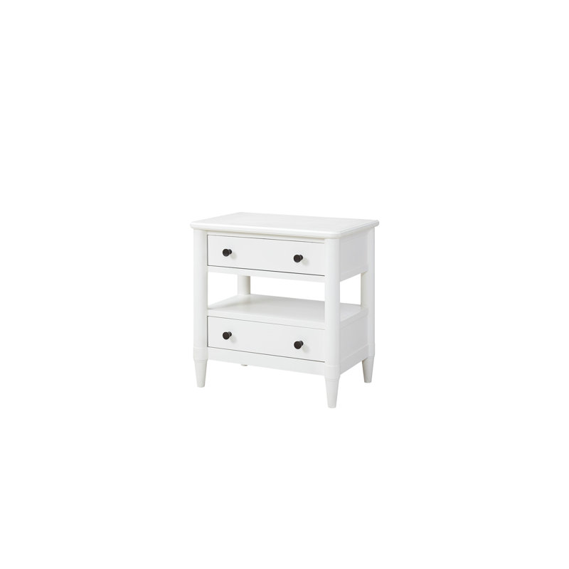 Table de chevet ouverte à 2 tiroirs en blanc - bois massif et tiroirs inférieurs doublés avec quincaillerie et structure personnalisées