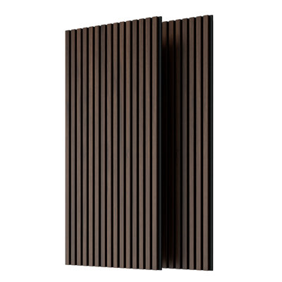 Wood Slat Wall Panels 2 Pieces, 3D Fluted Acoustic, Sound Absorbing, Dark Walnut, 45.27''X23.62'' Three Sides Fully Wrapped