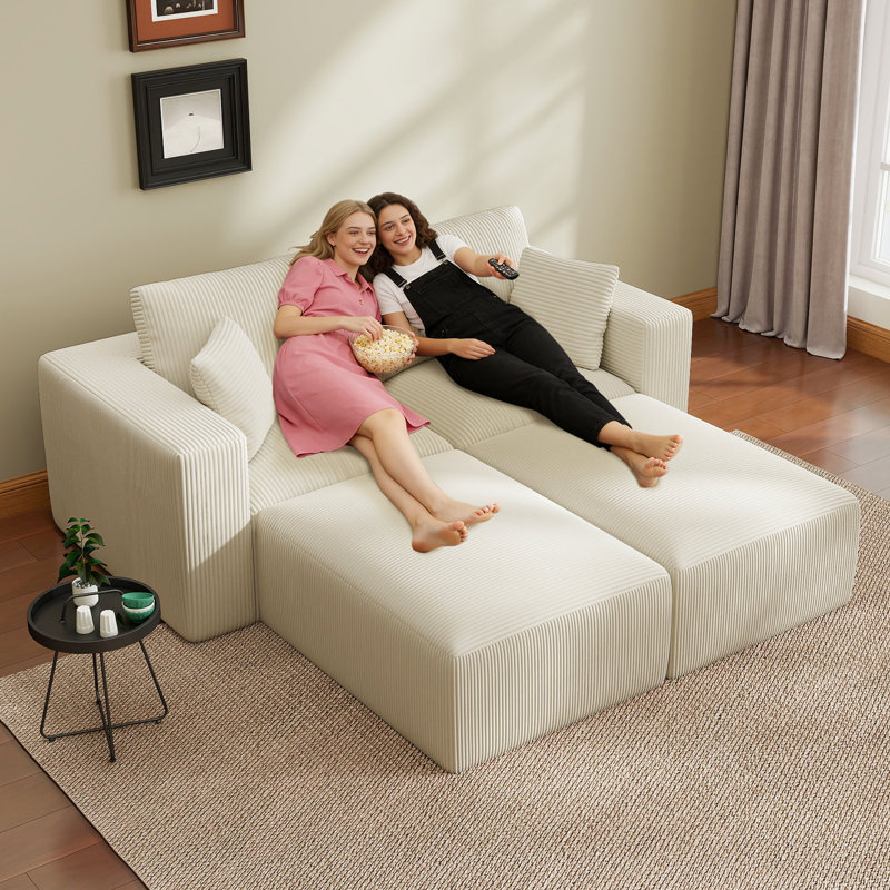 Canapé modulaire à compression 79 po, Velours côtelé beige