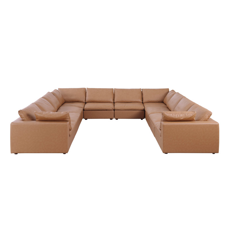 Brisbane 10-Piece Sectional  Upholstered In Top-Grain Italian Leather, Cognac Genuine Leather