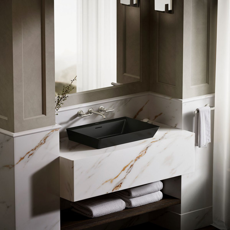 Brazn Rectangle Vessel Bathroom Sink, Honed Black, Honed Black
