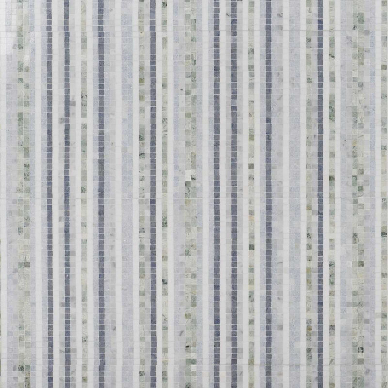 Microsaic Lines Storm Polished Marble Mosaic Tile, Blue