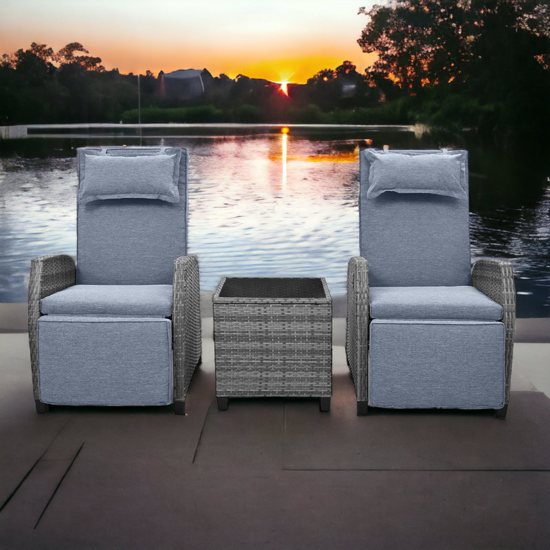 Kazuma Premium All-Weather Wicker 2 - Person Patio Conversation Set with Cushions, Gray