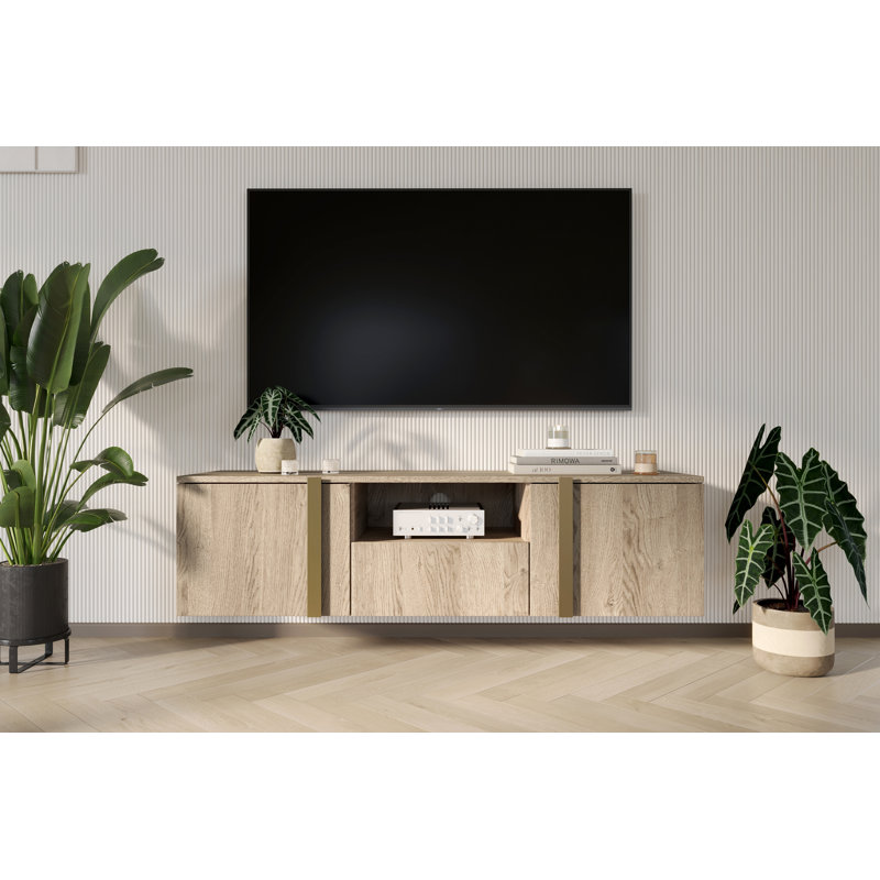 Alayia Unfinished TV Stand for TVs up to 55", Oak/Gold