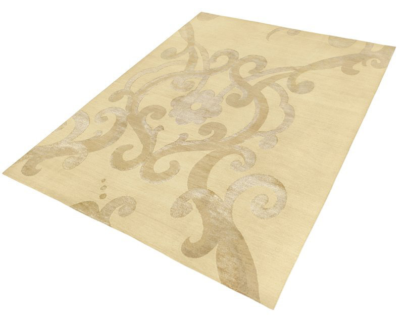 Assumed Damask Area Rug in Beige/White, Rectangle 10' x 14'