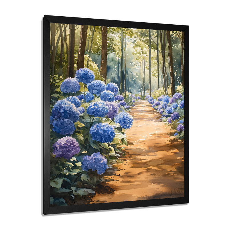 «Hydrangeas In The Garden Path I», reproduction d'art sur toile florale, H 20 po x l 12 po, Noir