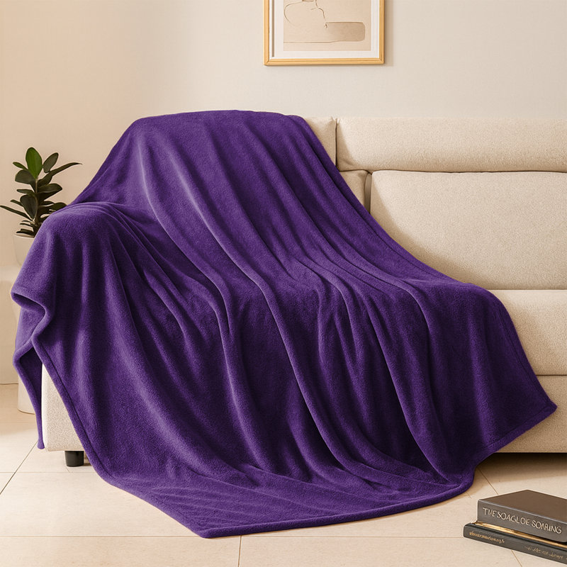 Fairmont Park Solid Color Lightweight, Warm Breathable, Soft Sherpa Fleece Blanket, Purple, Super King 270cm x 230cm