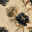 Papier peint floral noir avec pivoines noires, adhésif mural beige