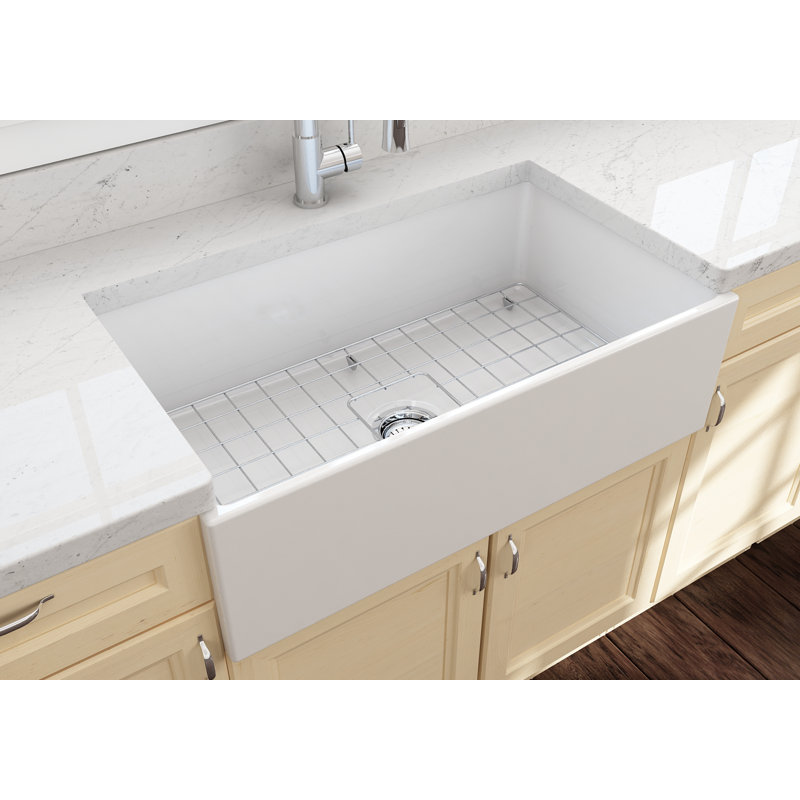 White Fireclay Farmhouse Apron Front 33'' Single Bowl Kitchen Sink