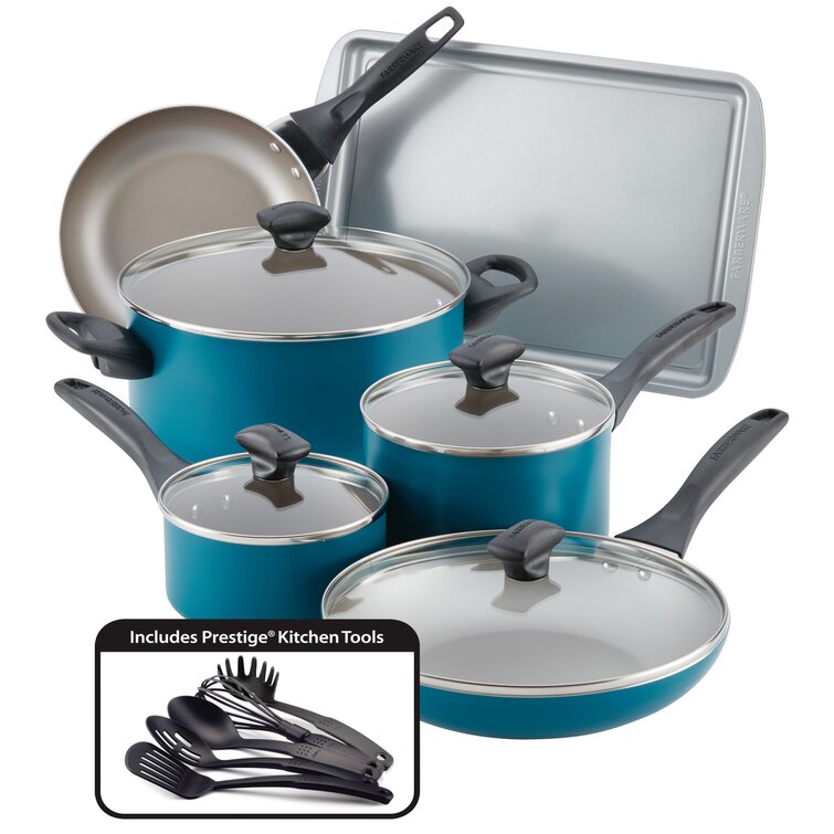 Farberware Dishwasher Safe Nonstick 15-Piece Cookware Set Pewter
