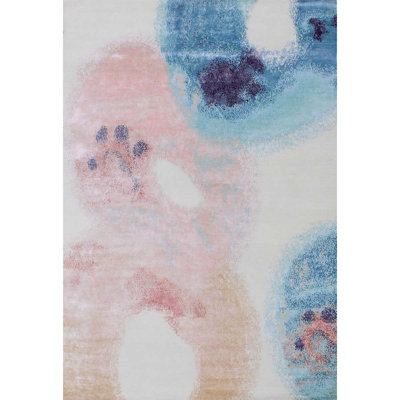 Tapis doré et turquoise noué à la main de haute qualité