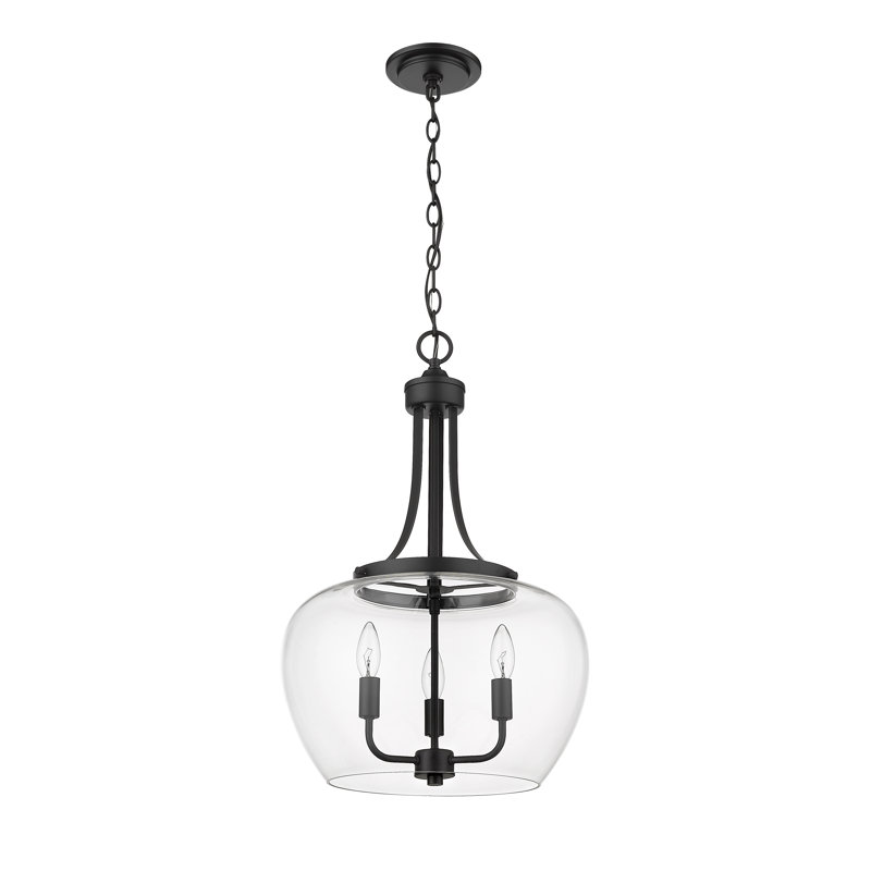 Luminaire suspendu sphère simple à 3 lumières Ambresha, Noir mat