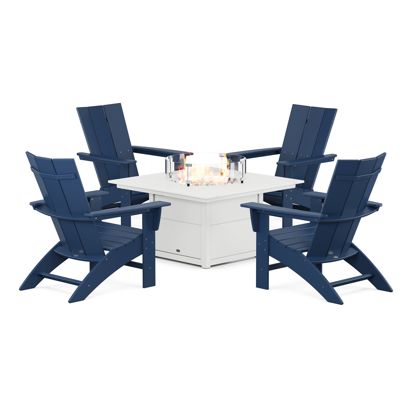 POLYWOOD® Modern Adirondack 4-Person Patio Seating Group, Navy/White