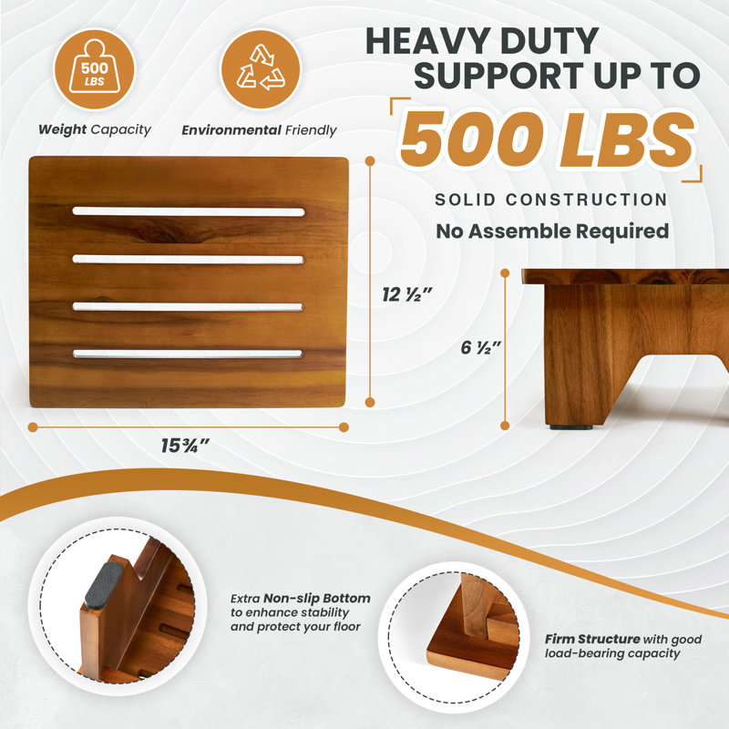 Escabeau en bois pour adultes (aucun assemblage requis) - tabourets à une marche de 500 lb pour un lit surélevé, 6.5", Noir