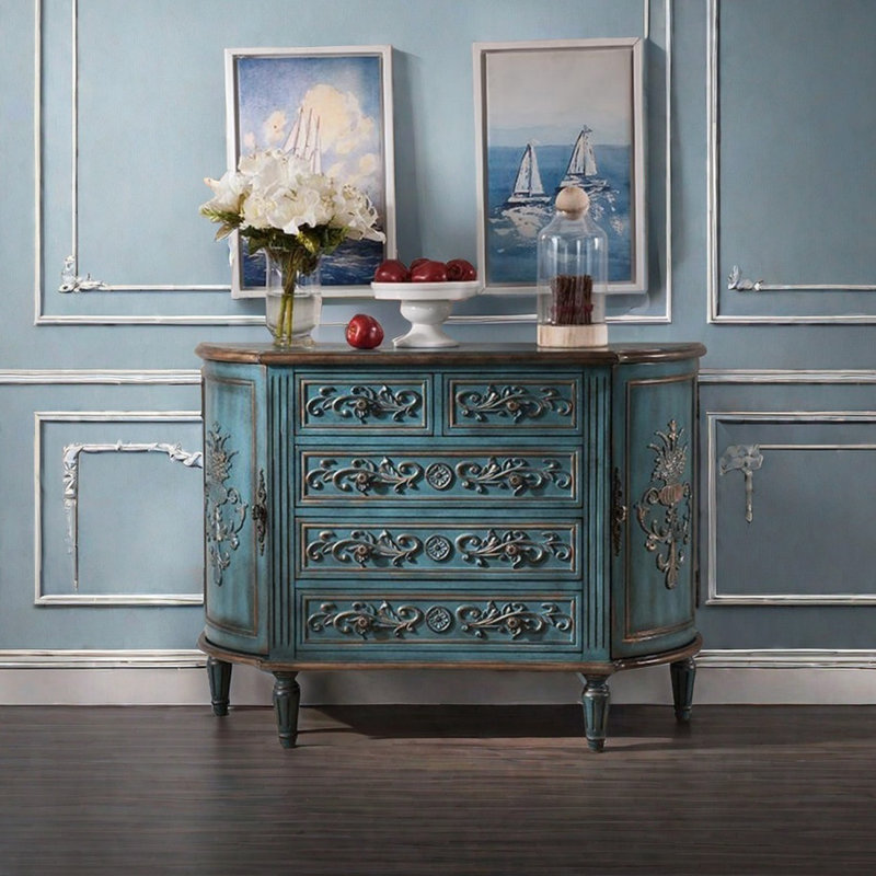 European Style Half-Round Storage Accent Cabinet, Blue