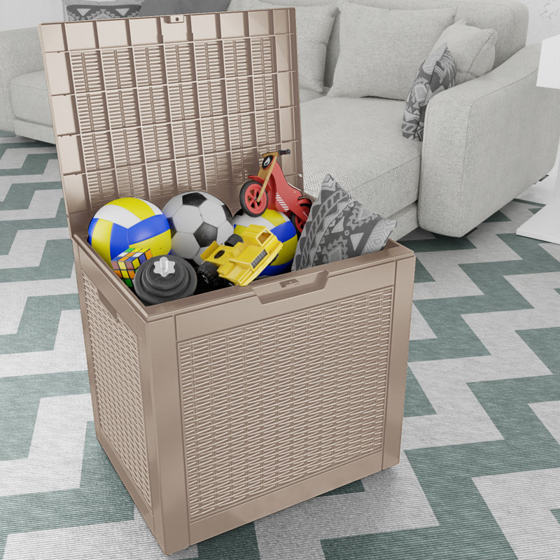 Decksplore 30 Gallons Water Resistant Resin Lockable Deck Box(Rattan weave style), 20.87" H x 17.09" W x 22.09" D