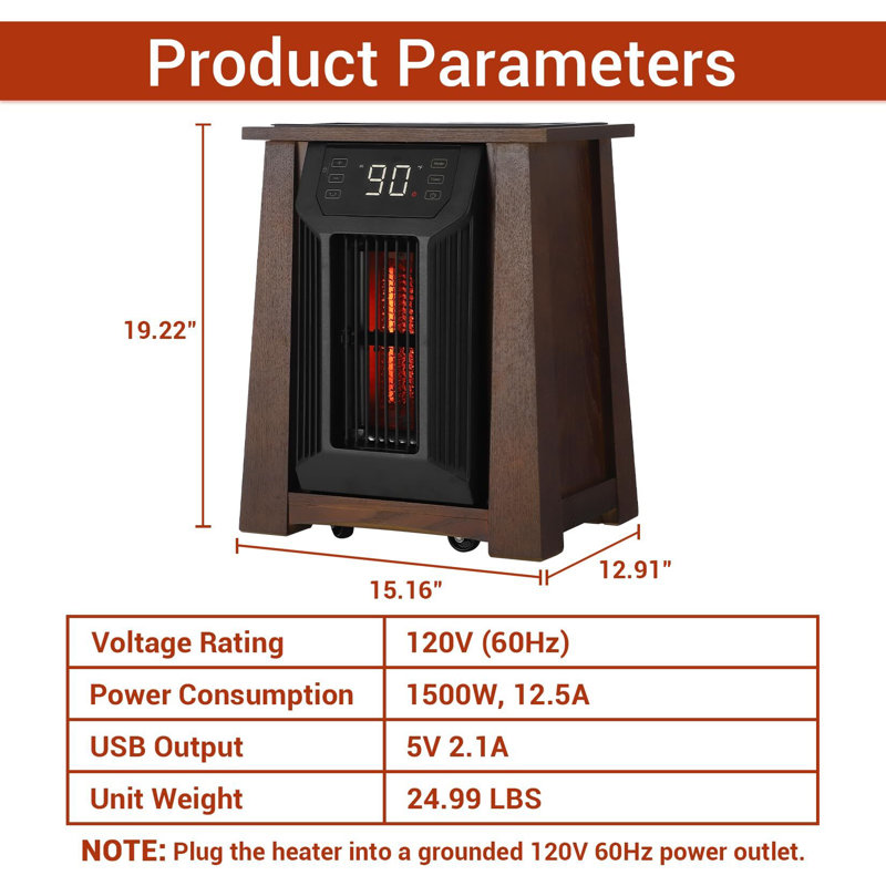 Infrared Quartz Space Heater, 1500W Electric Room Heaters For Indoor Use With Remote Control