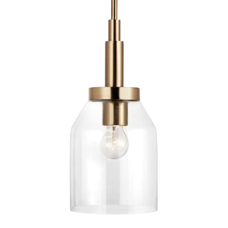Luminaire suspendu moderne en bronze champagne 1 lumière avec abat-jour en verre transparent Valmeyer, Bronze
