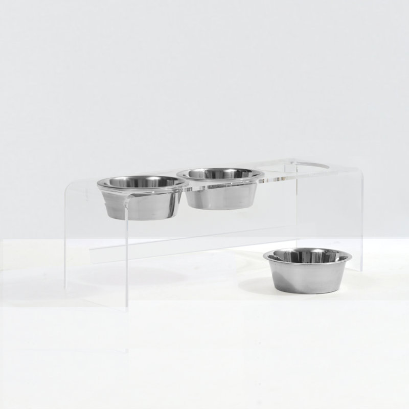 Tall Clear Triple Dog Bowl Feeder with Bowls, Silver