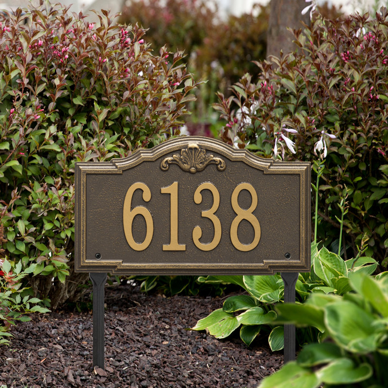 Gatewood Personalized Standard 1-Line Lawn Address Sign, Bronze/Gold, Yes