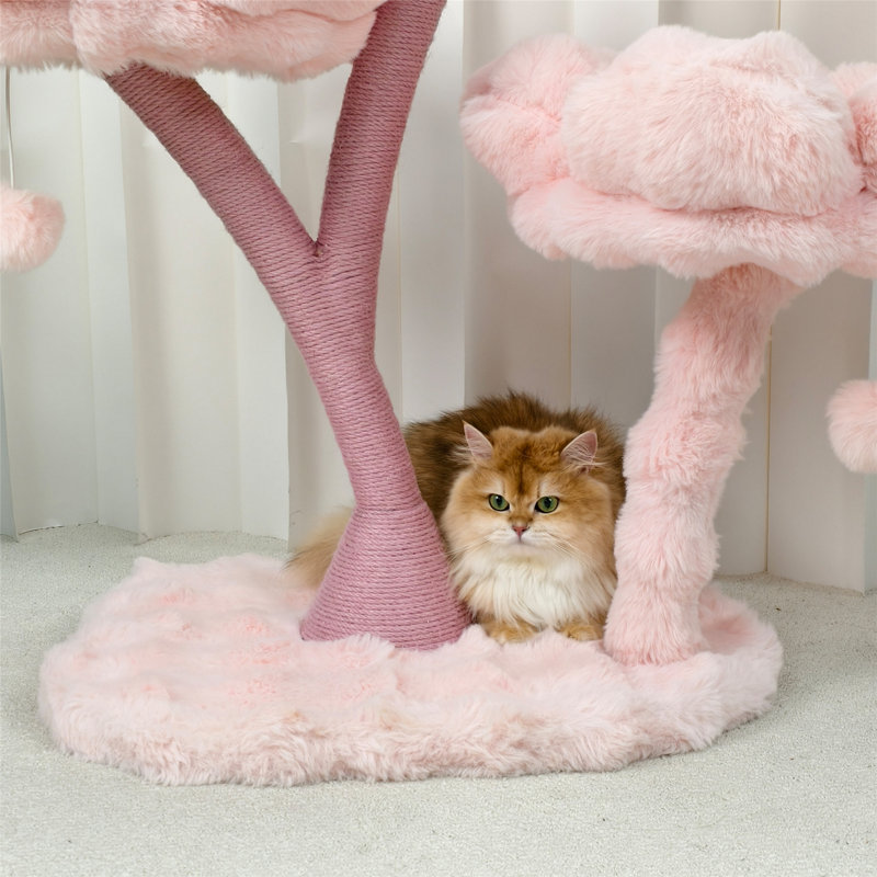 Flowe Cat Tree Ultra Soft Fluffy Plush, Heavy Duty Tower For Large Cats, 41" H With Removable Cushions And Sisal Scratching Posts, Modern Boho Aesthetic Pink Cat Furniture
