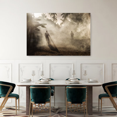 «Golden Morning Ride Serene Abstract Palm Tree Tropical Landscape», reproduction d'art murale
