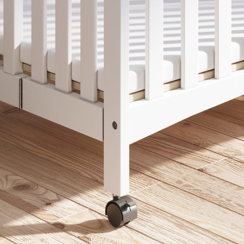 Matte White Pine Wood Mini Folding Crib with Mattress