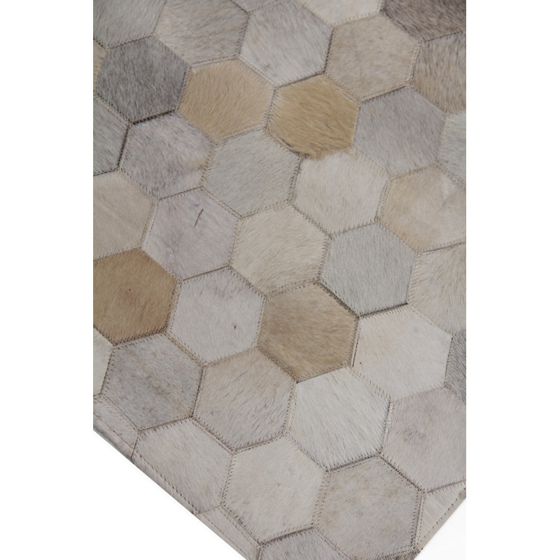Cowhide Geometric Area Rug in Ivory/Brown/Dark Gray, Rectangle 8' x 11'