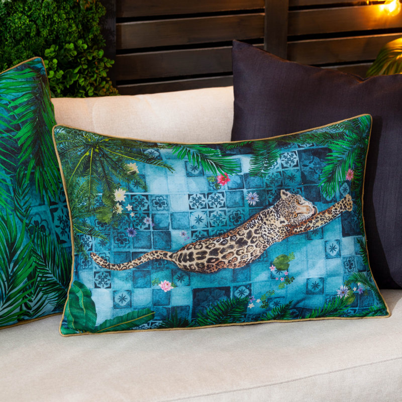 Majorelle Leopard Indoor / Outdoor Geometric Blue Rectangular Throw, Polyester