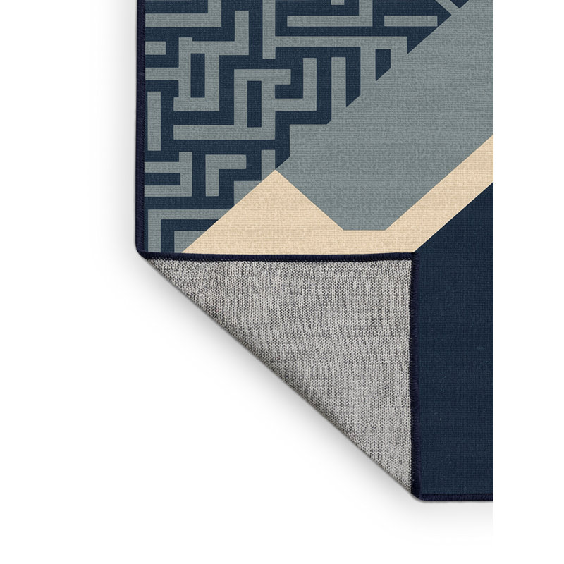 Tapis gris à motif de blocs d'inspiration mondiale Bensonhurst lavable à la machine, 6 po de diamètre
