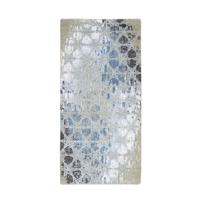 Tapis oriental gris et bleu en laine et en soie noué à la main 2 pi 8 po x 5 pi 10 po 295D8A33C04B4C75BDFAA4DB4E766E4F