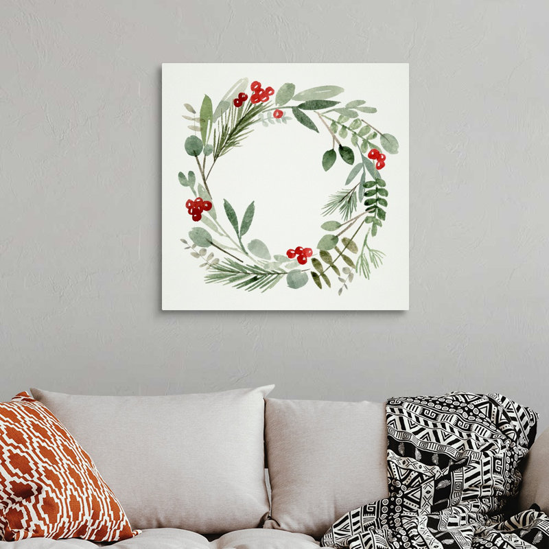 «Holly Wreath I» par Melissa Wang - reproduction d'art sur toile, H 30 po x l 30 po x P 1,25 po, Toile tendue