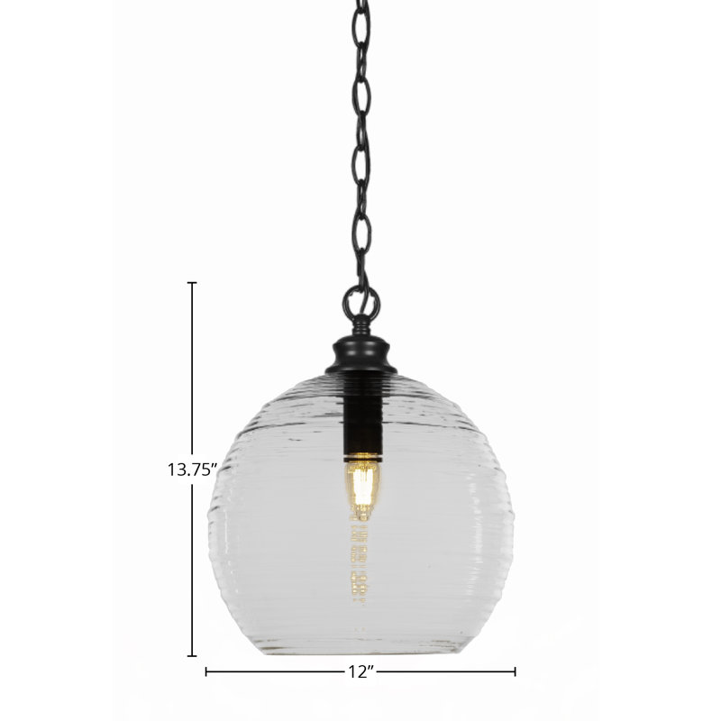 Luminaire suspendu à 1 lumière Malena, Noir, Transparent granuleux, H 89 po x l 12 po x P 12 po