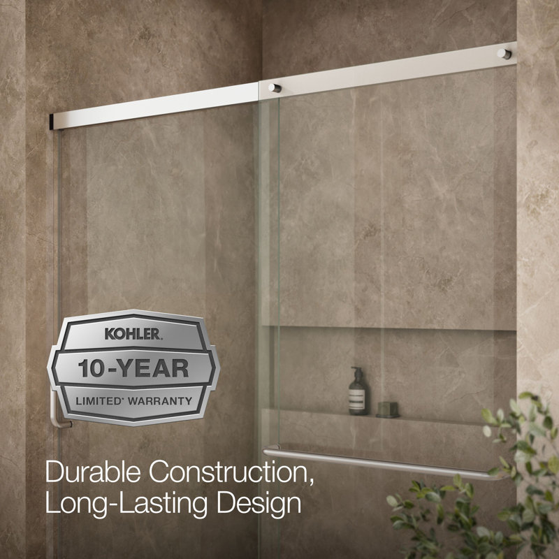 Elate Sliding Shower Door, 70-1/2-In H X 56-1/4 - 59-5/8-In W, With 1/4-In Thick Crystal Clear Glass, Silver/Clear