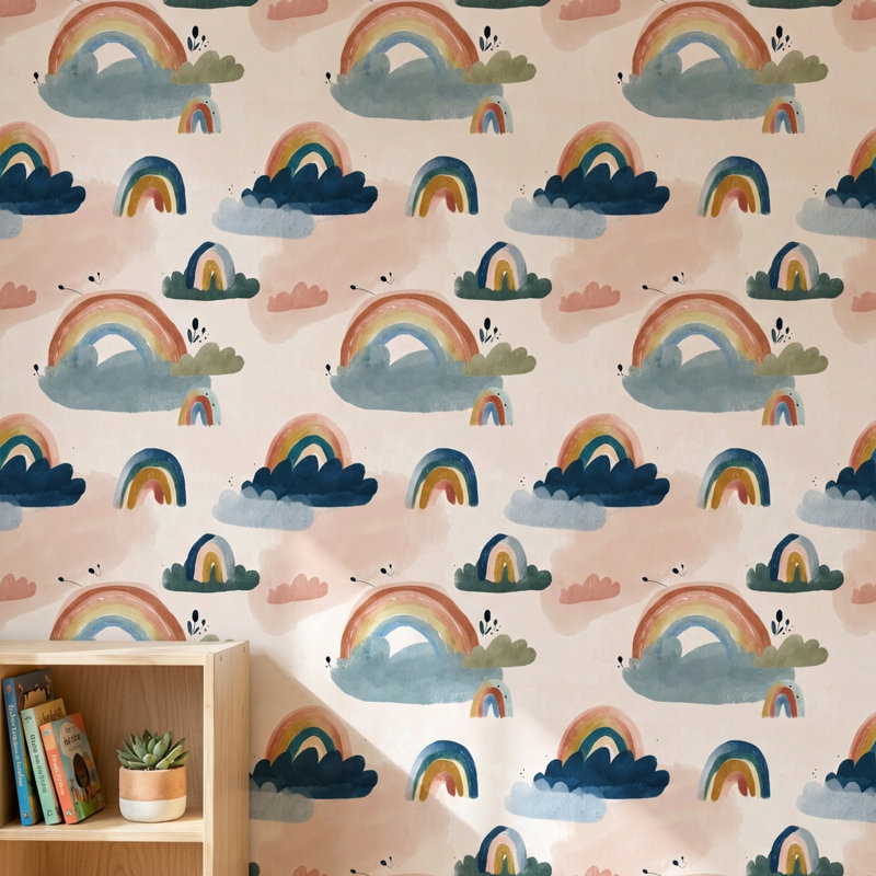 Papier peint pastel arc-en-ciel fantaisiste amovible, Texturé non collé