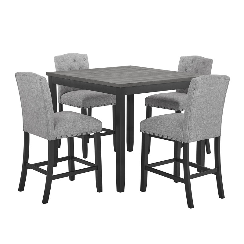 Rielle 4 - Person Four Leg Dining Set, Gray, 36”H x 42”L x 42”W