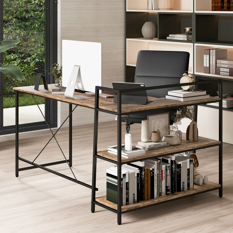 L-Shaped Metal Base Computer Desk